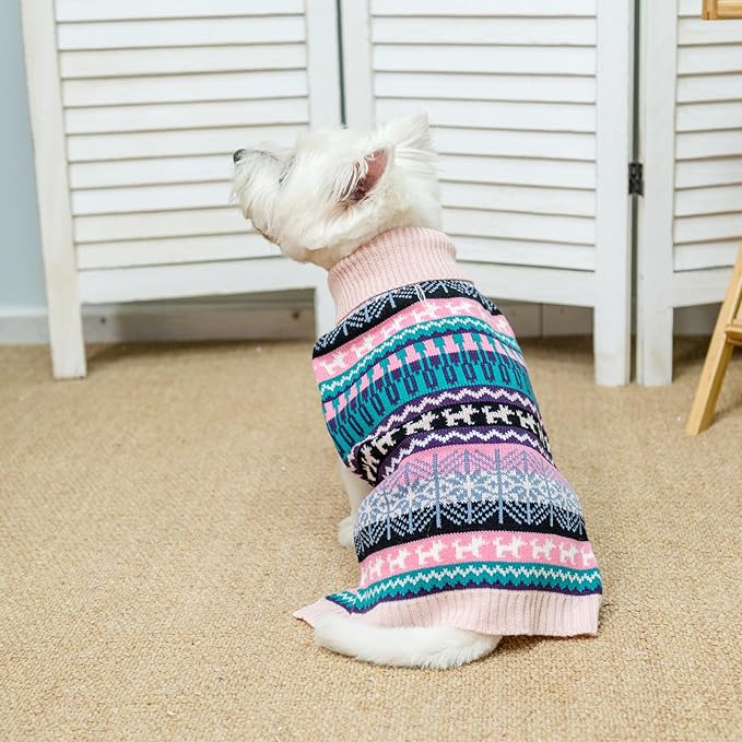 Dog Sweater - Winter Coat Apparel Clothes with Colorful Stripes for Cold Weather