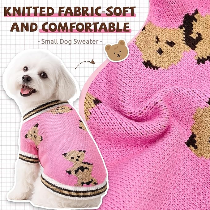 Small Dog Sweaters Cute Bear Knitted Dog Cardigans Clothes for Small Medium Dogs Soft Pet Puppy Cat Knitting Outfits Fall Winter Warm Boy Girl Dogs Knitwear Coat Apparel (Pink, Small)