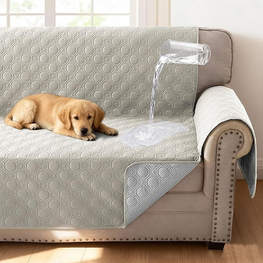 H.VERSAILTEX 100% Waterproof Chair Cover Thick Durable Couch Covers for Dogs Triple Non-Slip Furniture Protector Cover with Elastic Straps for Pet Cat(Chair, French Oak)