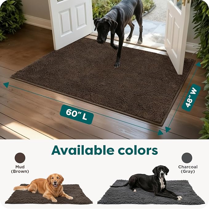 Furhaven 60" x 48" Highly Absorbent Dog Door Mat for Muddy Paws, 100% Washable, Perfect for Entryway, Kitchen, & Bathroom Use - Chenille Shammy Rug - Mud (Brown), Jumbo Plus/XXXL