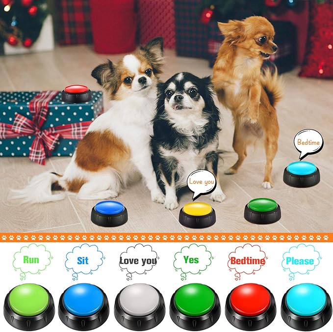 Yunsailing 12 Pack Dog Talking Buttons for Communication Voice Recordable Sound Buttons Talking Buzzers Set with Stickers 30 Seconds DIY Pet Speech Training Button for Dogs & Cats Training