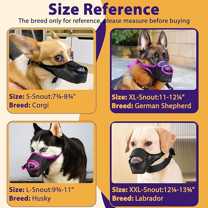 LUCKYPAW Dog Muzzle, PatentedMesh Muzzle for Large Medium Small Dogs Allows Full Pant Drinking Mouth Cover to Prevent Biting Chewing Scavenging Adjustable Breathable (XS, Purple)