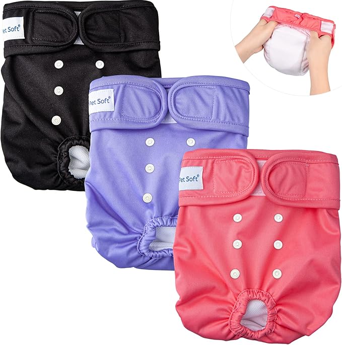 Pet Soft Washable Female Diapers (3 Pack) Female Dog Diapers, Comfort Reusable Doggy Diapers for Girl Dog in Period Heat (Sprightly, M)