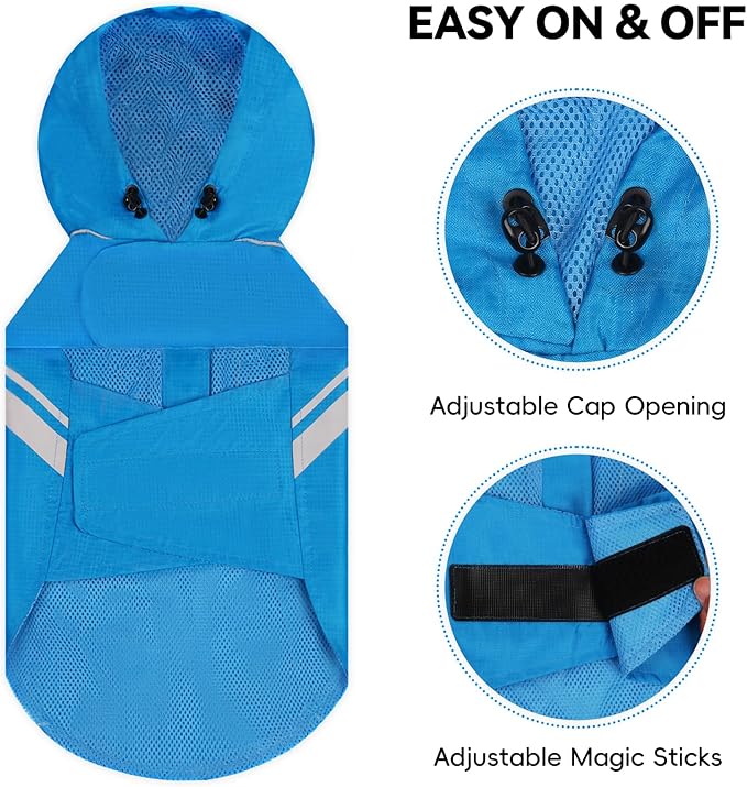 VIVAGLORY Wetoff Dog Raincoat, Rain Coat for Dog All Seasons Adventure, Rain Jacket with Harness Hole & Hood, Reflective Lightweight Waterproof for Doggy & Puppy, XXS, Blue