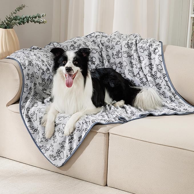 Luciphia 1 Pack 3 Blankets Fluffy Premium Fleece Pet Blanket Flannel Paw Printed Throw for Dog Cat Grey Paw Small(23"x16",Pack of 3)