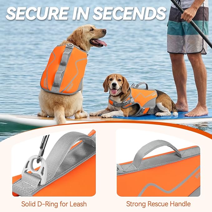 VIVAGLORY Neoprene Dog Life Vest, Dog Life Jacket for Swimming & Boating, Lightweight & Buoyancy for Puppy Doggy, Swimming Vest with Handle, XS, Orange