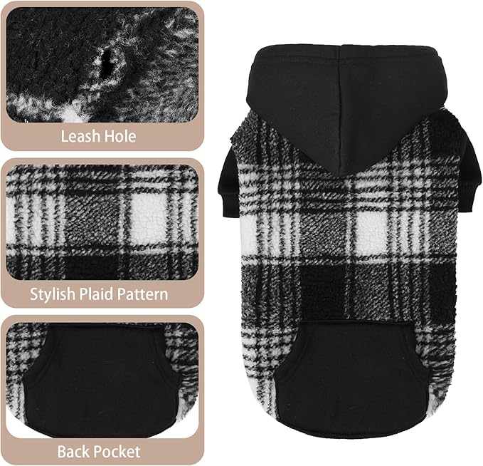 PUPTECK Dog Hoodie Puppy Sweatshirt Warm Dog Sweater Winter Clothes Cold Weather Coats for Small Medium Large Dogs, Black, S/M