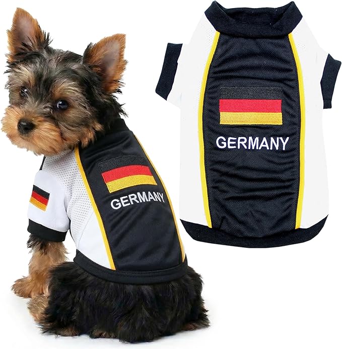 Parisian Pet Team Germany Dog Jersey - Breathable Mesh Puppy Football Jersey - Lightweight Stretch Sporty Dog Clothes - Summer Shirts for Small Dogs - Soccer Jersey for Dogs - Sportswear Pet Clothes