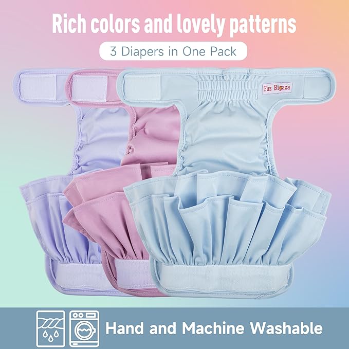 Female Dogs Diapers Belly Bands(3Pack), Washable Reusable Female Skirt Doggy Wraps Panties for Doggie Puppy Pooping Potty Training Incontinence Marking Pañal Para Perro Morandi Pink Purple blue XLarge