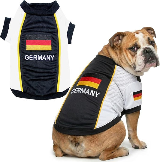 Parisian Pet Team Germany Dog Jersey - Breathable Mesh Puppy Football Jersey - Lightweight Stretch Sporty Dog Clothes - Summer Shirts for Large Dogs - Soccer Jersey for Dogs - Sportswear Pet Clothes