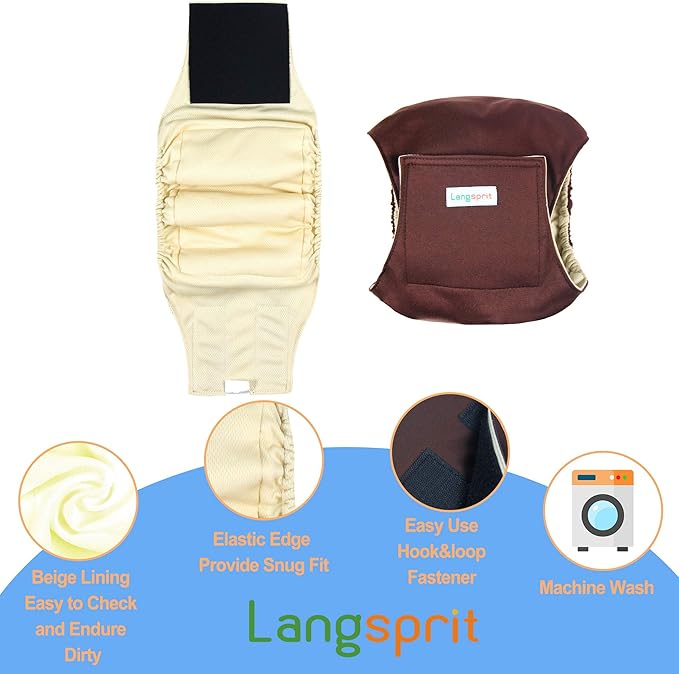 Langsprit Male Belly Bands for Dogs (Pack of 3) - High Absorbing Dog Wraps Male Washable - Reusable Dog Diapers (Black,Gray,Coffee, Small)