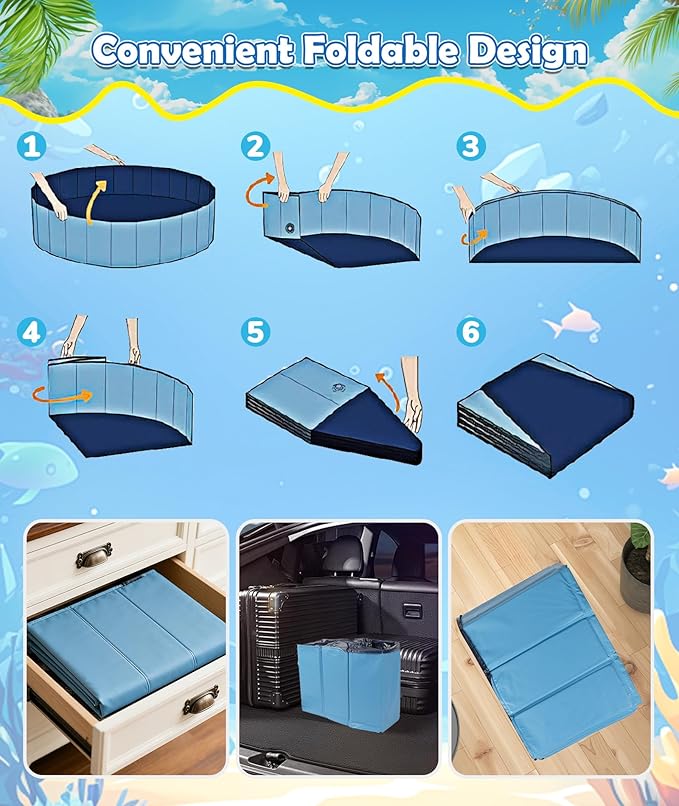EPN Large Foldable Dog Pool – 0.55MM PVC 2-in-1 Portable Bathtub & Sprinkler for Dogs, Cats, Kids – Heavy Duty, Non-Slip, Summer Water Toy (118 in)
