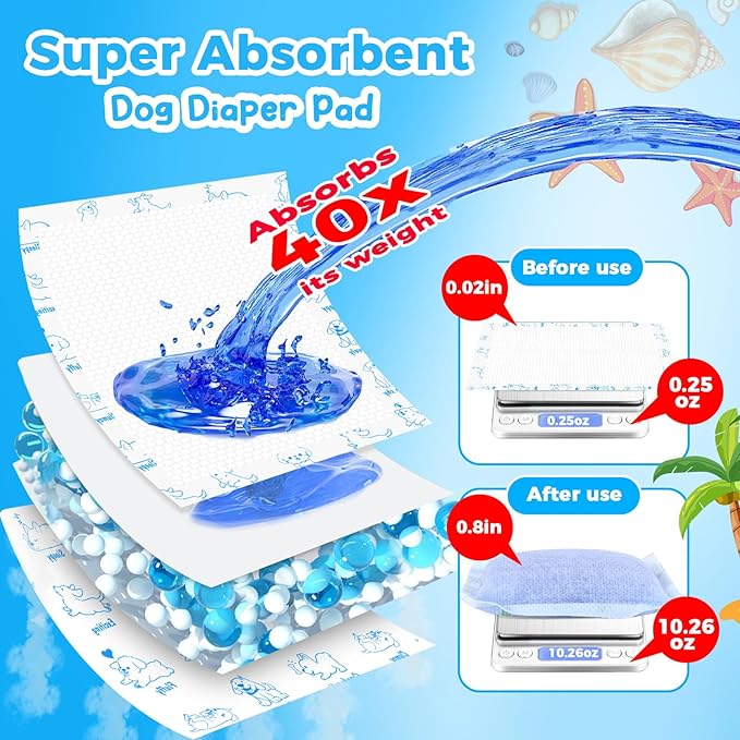 Dog Diaper Liners 100ct, Upgraded Ultra-Thin & Super Absorbent Dog Diapers Booster Pads for Male and Female Dogs, Disposable Doggy Diapers Inserts for Dog Belly Bands Wraps Period Panties (Large)