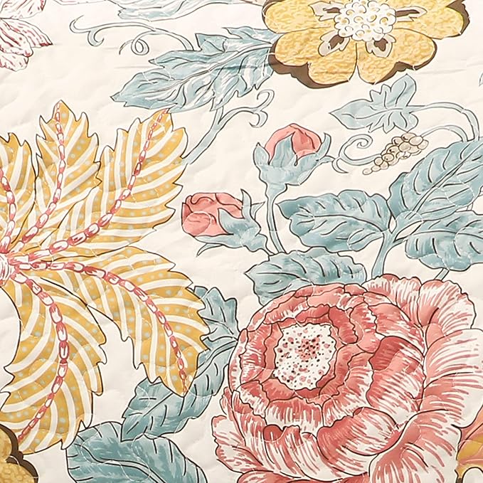 Lush Decor Sydney Furniture Protector, Arm Chair, 71" W x 75" L, Blue & Yellow - Flower Leaf Garden - Quilted Floral Chair Cover - Country Cottage Slipcover - Pet Protector For Chair