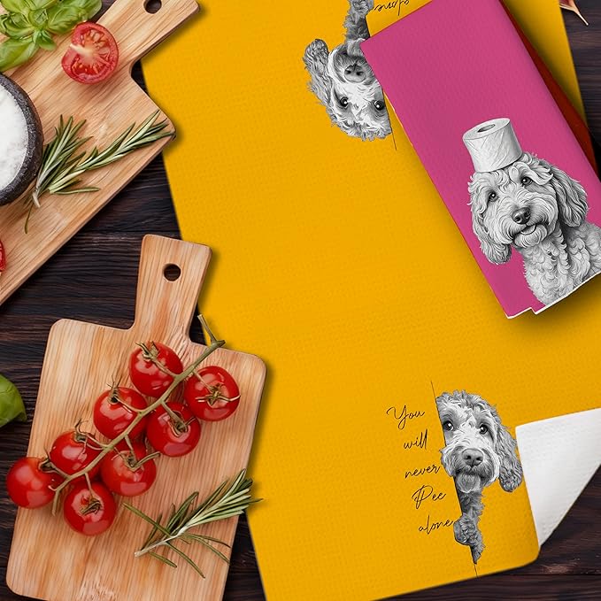 Orange and Pink Funny Goldendoodle Gifts Bathroom Hand Towels, Goldendoodle Gifts Decorative Hand Tea Towels for Bath Room Washroom Restroom Toilet, Dog Bathroom Decor，16x24 Inches Set of 2