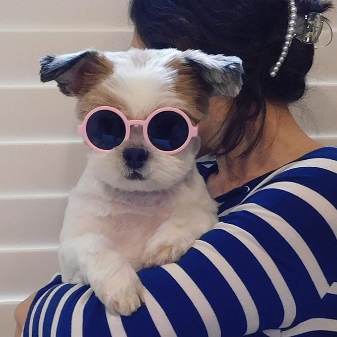 G016 Dog Pet Round Sunglasses Goggles for Small Dogs up to 15lbs (Pink)