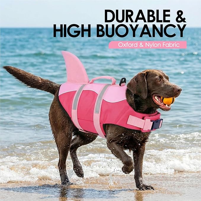 AOFITEE Dog Life Jacket, Shark Dog Life Vest for Swimming Boating, Reflective High Flotation Small Dogs Lifesaver, Ripstop Pet Swim Vest Swimsuit with Rescue Handle for Small Medium Large Dogs, S