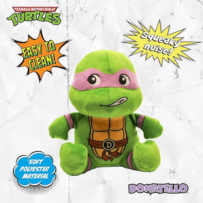 design LAB, Inc. Teenage Mutant Ninja Turtle Official Merchandise | TMNT Toys Squeaky Plush Dog Toy | Stuffed Animal Turtles Squeak for Interactive Play | 2-Pack Donatello & Michelangelo