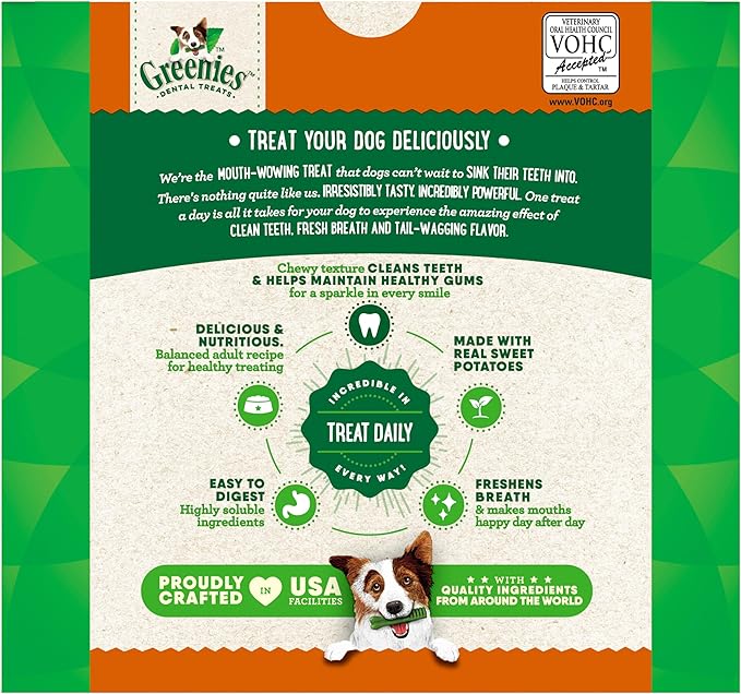 Greenies Dog Treats Veterinarian-Recommended Natural Dental Treats for Dogs, Teenie Size, Sweet Potato Flavor, 36 oz. Pack, 130 Count