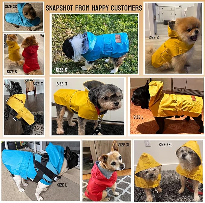 Dog Raincoat Small Dog Rain Jacket Poncho Waterproof Snowproof Pet Rain Suit Double-Layered Warm Lining Hooded Leash Hole Adjustable Puppy Small Medium Dogs,Blue,S,Back Length 6.5-8.5 inches