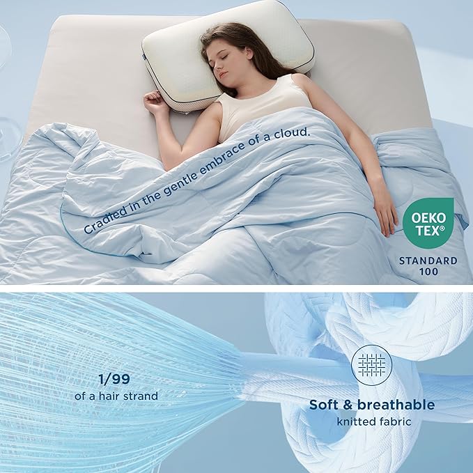 Bedsure Cooling Blankets for Hot Sleepers - Cooling Comforter, Cold Summer Blanket King Size for Bed, Ice Breathable and Lightweight Gift for Night Sweats, Blue, 104x90 Inches