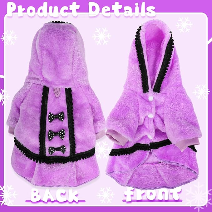 Dog Sweaters for Small Dogs Girl Winter Puppy Sweater Dog Dress Fleece Warm Puppy Dresses with Leash Hole Cute Pink Clothes Bowtie Chihuahua Sweaters Pet Doggie Oufit (Purple, X-Small)