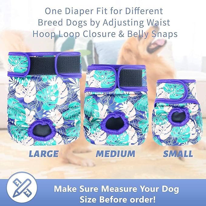 Leekalos Reusable Washable Dog Diapers Female (3 Pack) - Highly Absorbent Doggie Diapers - Size Adjustable Puppy Diapers for Dog Period Panties (X-Large, Leaves)