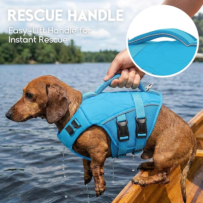ASENKU Dog Life Jacket, High-Buoyancy Reflective Dog Swimming Vest with Durable Handles for Small/Medium/Large Dogs - Pool, Beach, Boating (Blue, L)