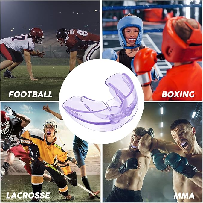 TOODOO 6 Pieces Braces Mouth Guard Kids Sports Mouth Guard for Kids Double Football Youth Mouthguards for Boxing Football Hockey Karate Basketball (Transparent Purple)