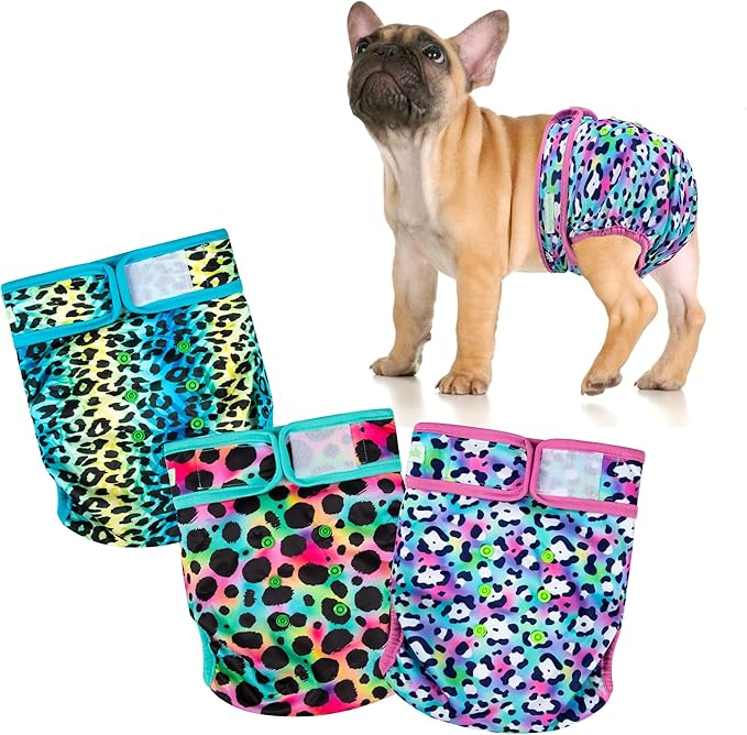 wegreeco Frenchie Dog Diapers Female No Tail Hole,Washable Pet French Puppy Bulldog Diapers Female for Period Heat,Reusable Doggy Doggie Dog Diapers （Cow Pattern Medium）