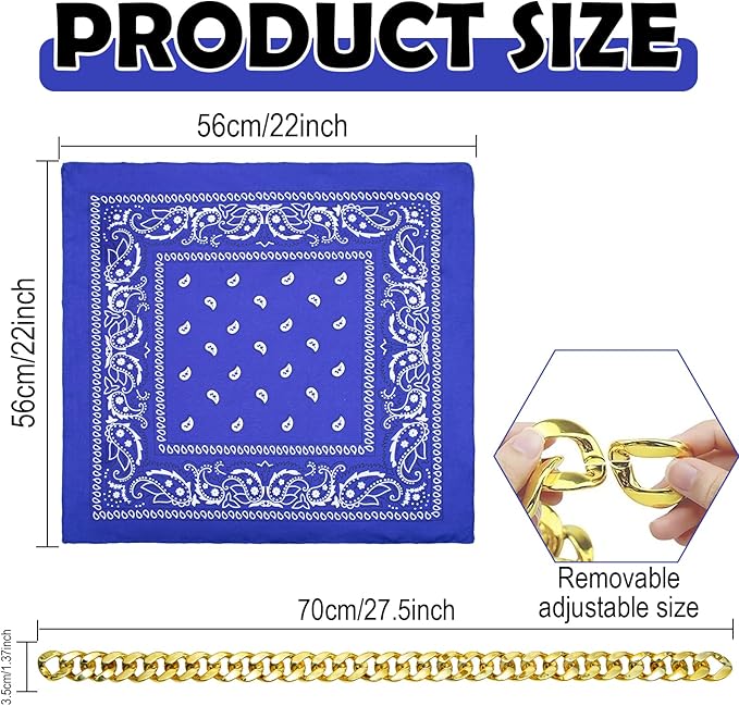 2Pack Dog Costume Set, Adjustable Gold Plated Dog Chain Collar and Headband Hip Hop Square Satin Head Scarf Head Cover Apparel Party Costume Cosplay Accessories for Medium Large Dogs(Blue)