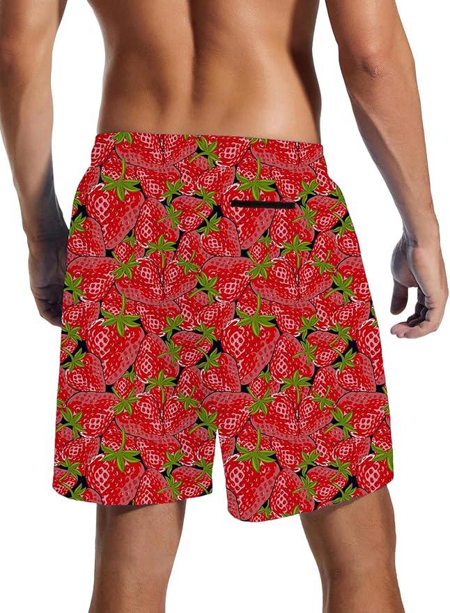 Mens Swim Trunks with Compression Liner Quick Dry Zipper Pocket Bathing