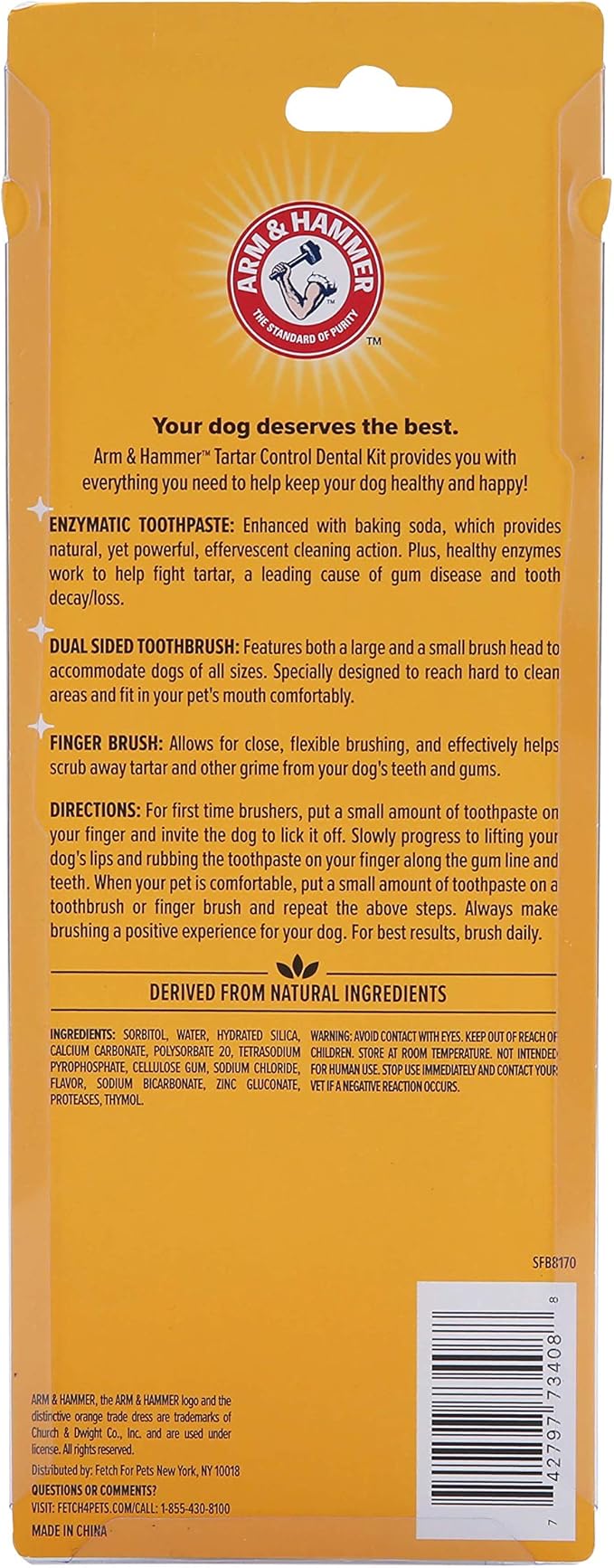 Arm & Hammer for Pets Tartar Control Dog Dental Kit, Enzymatic Toothpaste with Toothbrush and Fingerbrush, Baking Soda Formula Reduces Plaque and Tartar, Safe for Puppies, Beef Flavor, 3-Piece