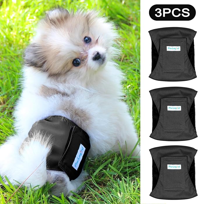 Paw Legend Washable Dog Belly Band Wrap Diapers for Male Dog | High Absorbing Puppy & Doggy Diapers Male (3 Pack,Black,Black,Black,Medium)