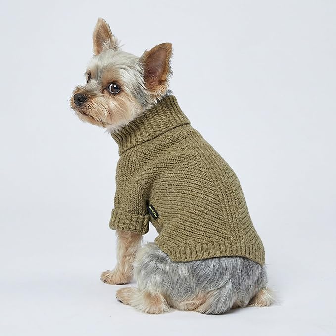 Fitwarm Thermal Knitted Dog Sweater Doggy Winter Coat Pet Clothes Doggie Turtleneck Jacket Puppy Outfits Cat Sweatsuit Sage Green XS