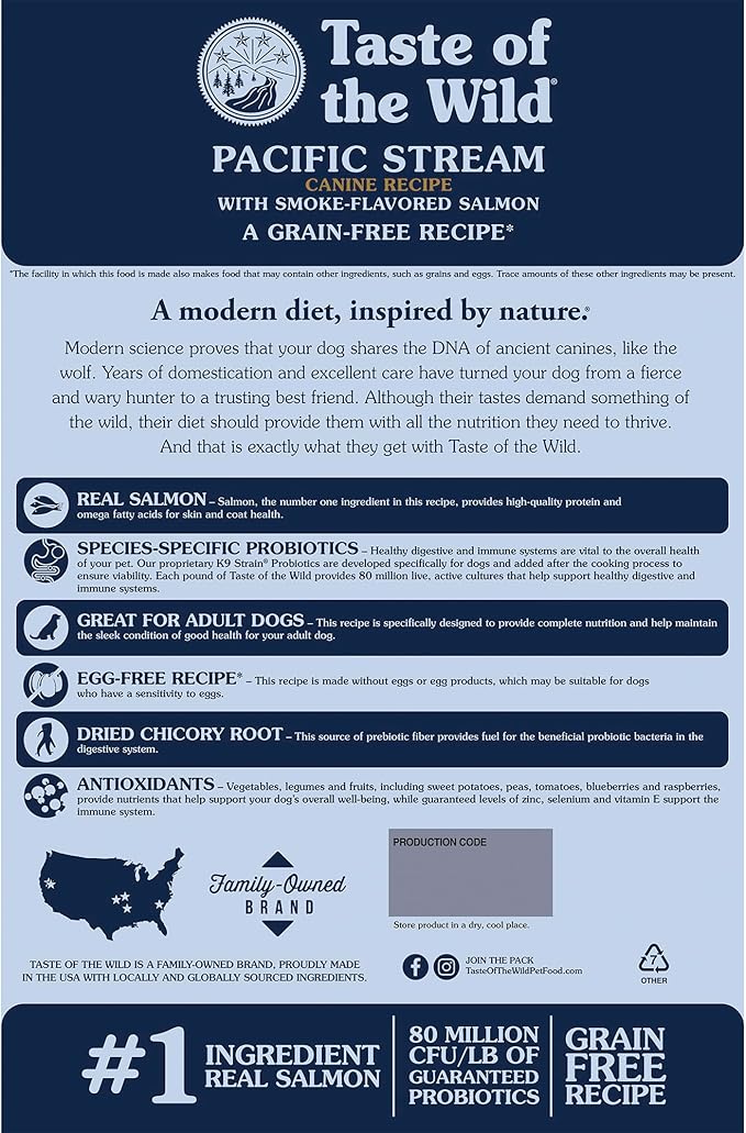 Taste of The Wild Pacific Stream Grain-Free Dry Dog Food With Smoke-Flavored Salmon 5lb