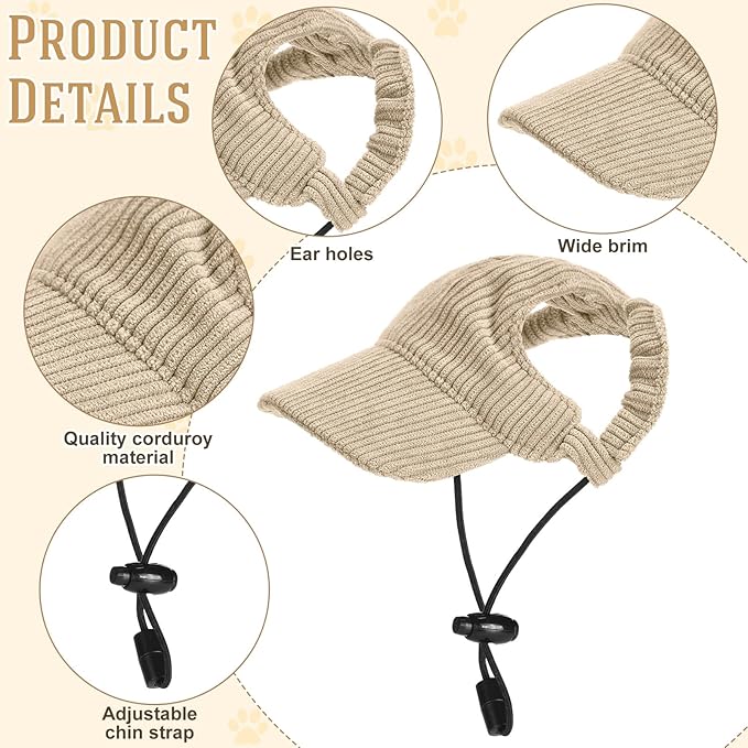Jadive Medium Dog Sun Hat with Ear Holes, Dog Cat Sunglasses with Anti-Slip Silicone Rope Baseball Cap Adjustable Puppy Sunbonnet Headdress Beach Visor Hat for Puppies Summer Outdoor(Khaki)