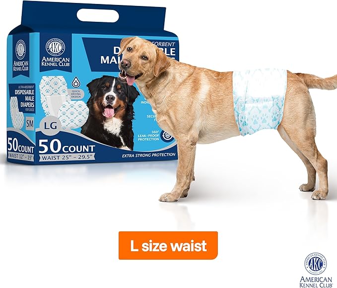 American Kennel Club Male Dog Wrap, Disposable Diapers with Wetness Indicator, Large, 50 Count (Pack of 6)
