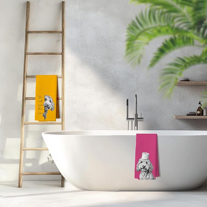 Orange and Pink Funny Goldendoodle Gifts Bathroom Hand Towels, Goldendoodle Gifts Decorative Hand Tea Towels for Bath Room Washroom Restroom Toilet, Dog Bathroom Decor，16x24 Inches Set of 2