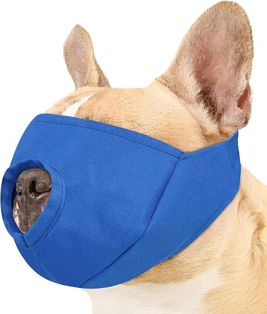BARKLESS French Bulldog Calming Muzzle, Short Snout Shading Eye Mask to Help Calm The Dog Down, Soft Dog Muzzle for Grooming Vet Visits, Mouth Guard Prevent Biting (Blue, M)