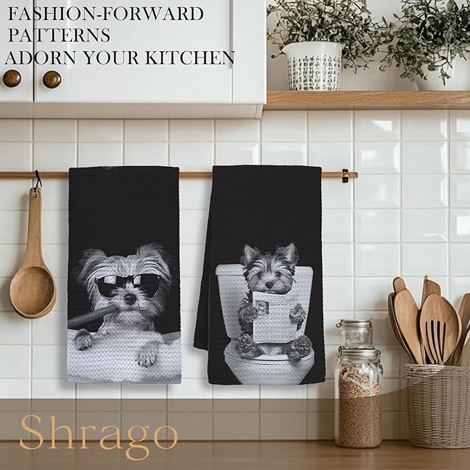 Funny Yorkshire Terrier Bathroom Hand Towels, Dog Bathroom Decor, Yorkie Gifts for Women Men Hand Towels for Bath Room Washroom, Dog Mom Dad Gifts, 16x24 Inch Set of 2