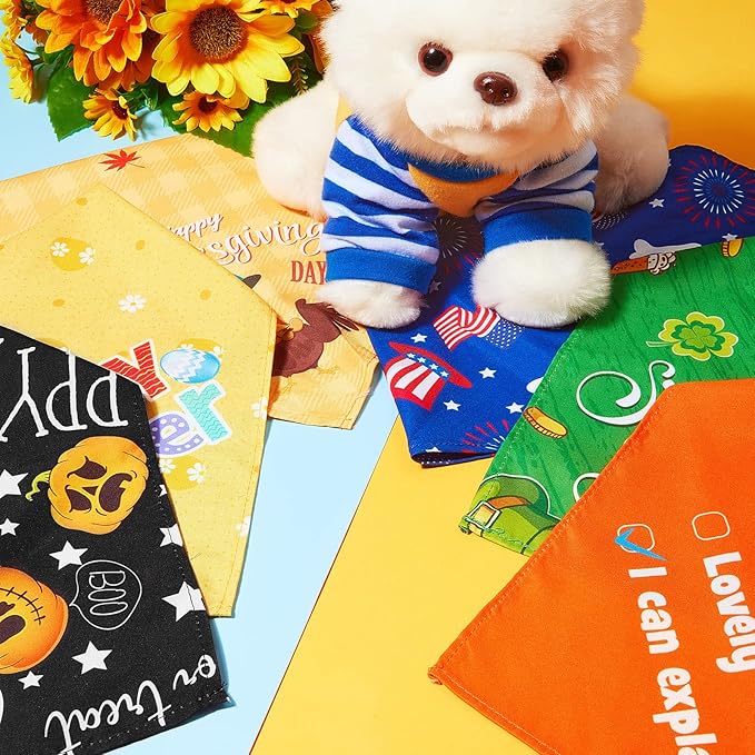 Weewooday 9 Pcs Holiday Dog Bandanas Easter Bandanas Patriotic Birthday Scarf Adjustable Large Pet Washable Scarves for Large Dog Supply(Cute Pattern)