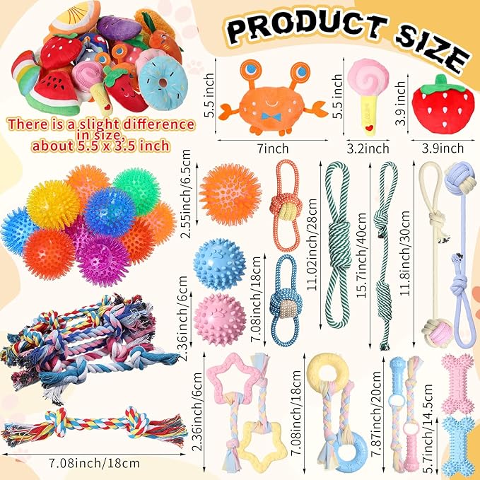 Syhood 60 Pcs Squeaky Dog Toys Bulk Stuffed Plush Chew Toys Puppy Teething Rope Cute Spiky Chew Ball for Small Dog Pet Teething Gift(Cute Style)