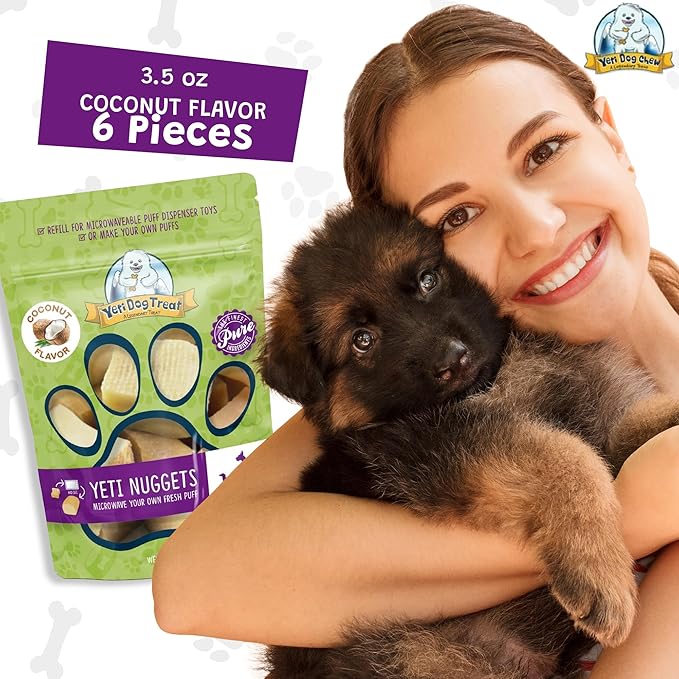 Yeti Refill Nuggets for Puff and Play Dog Toys - Natural Himalayan Yak Cheese Treats, Healthy Dog Chews, Suitable for All Dogs, Ideal for Interactive Chew Toys and Dispensers - 6 Pieces, Coconut