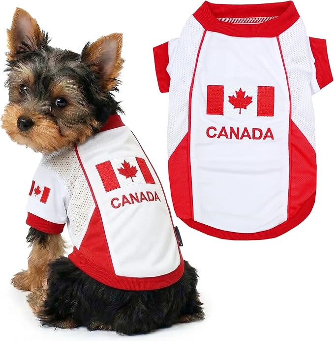 Parisian Pet Team Canada Dog Jersey - Breathable Mesh Puppy Football Jersey - Lightweight Stretch Sporty Dog Clothes - Summer Shirts for Small Dogs - Soccer Jersey for Dogs - Sportswear Pet Clothes