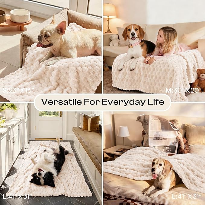 Luciphia 300GSM Fleece Dog Blanket for Small Medium Large Dogs 3D Jacquard 1 Pack 3 Flannel Puppy Cat Pet Throw Blankets Soft Washable Decorative Furniture Protect Pcs3-White, S(23''x16'')