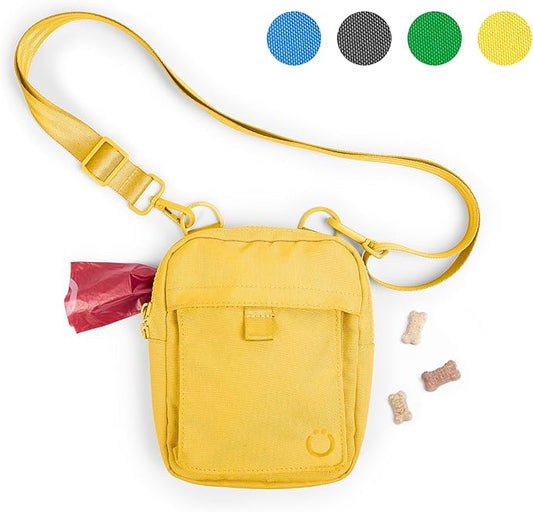 Ubbi Dog Treat Pouch for Training & Walking, 3-Way Wear Options - Crossbody, Waist, or Clip-On - with Magnetic Closure & Poop Bag Dispenser, Recycled RPET, Yellow