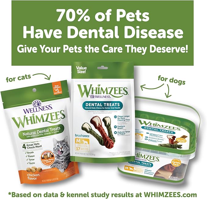 WHIMZEES Wellness Cat Dental Treats, Chicken and Salmon Flavor, (2 Ounce Bag)
