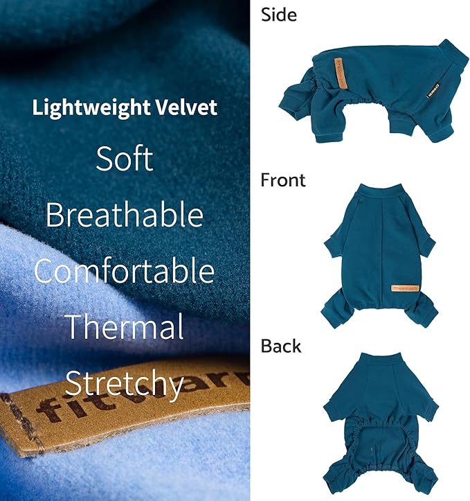 Fitwarm 2 Pack Lightweight Fleece Dog Pajamas, Warm Winter Dog Clothes for Small Dogs Boy Girl, Fuzzy Pet Onesie with Feet, Light Sky Blue, Turquoise, Medium