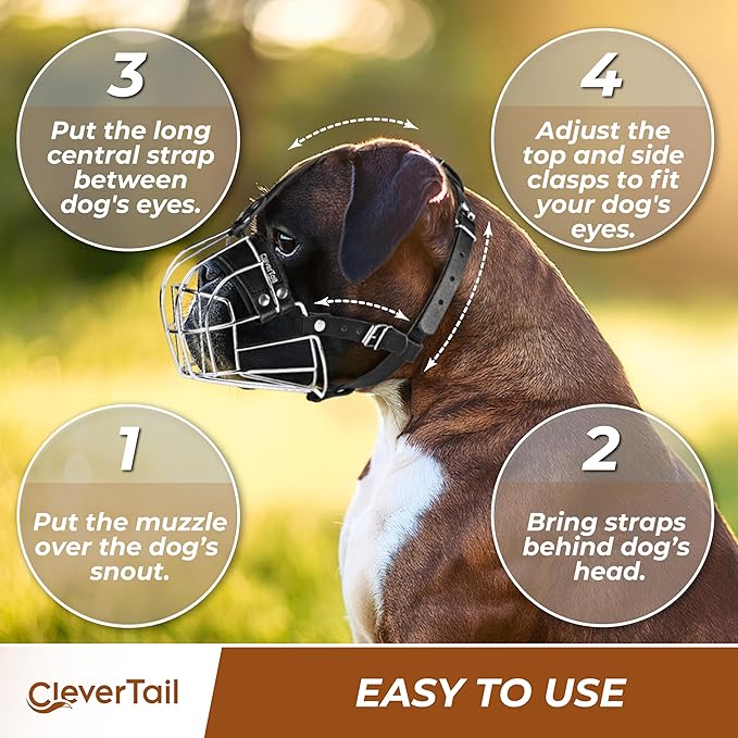 Metal Muzzle for Boxer Dog Breed – Bite Proof Boxer Muzzle for Medium and Large Sized Dogs – Steel Wire Basket Muzzles for Dogs English Bulldog, American Bulldog etc.
